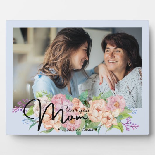 Elegante Blume Script-Liebe Mama Foto Fotoplatte (Vorderseite)