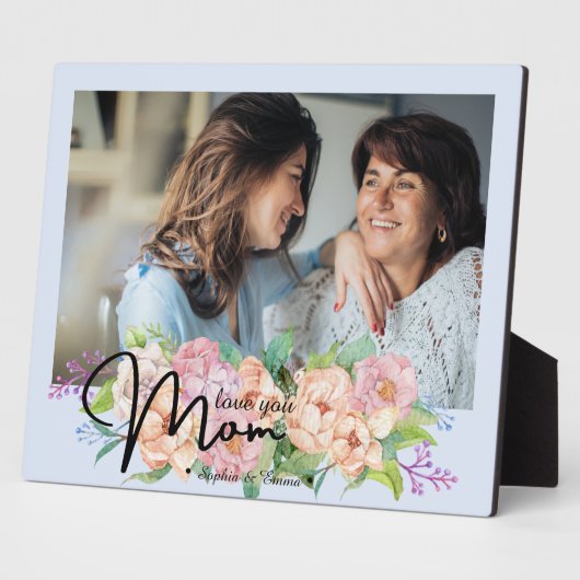Elegante Blume Script-Liebe Mama Foto Fotoplatte (Seite)