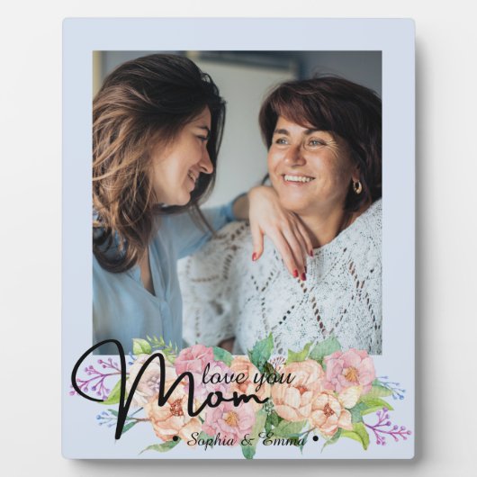 Elegante Blume Script-Liebe Mama Foto Plaque Fotoplatte (Vorderseite)