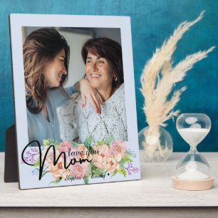 Elegante Blume Script-Liebe Mama Foto Plaque Fotoplatte