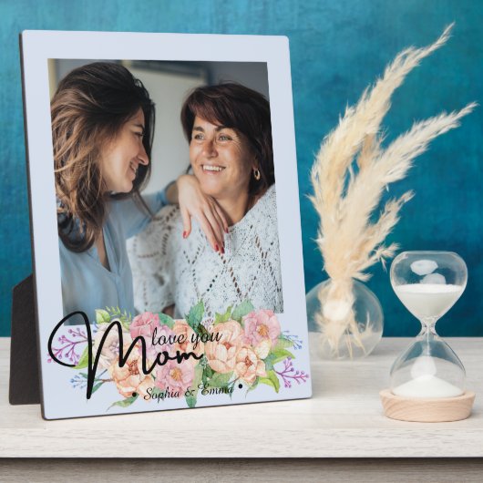 Elegante Blume Script-Liebe Mama Foto Plaque Fotoplatte (Seite)