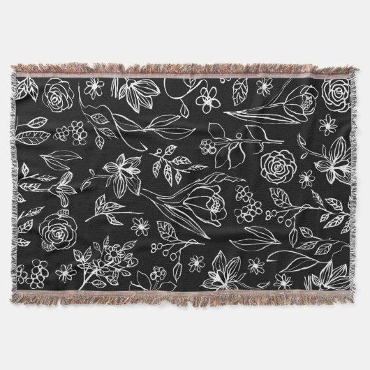 Elegante Blume Sketch Konturen werfen Blanket Decke (Vorderseite)