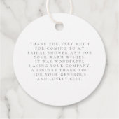 Elegante Blume Tea Bridal Brunch Danke Geschenkanhänger (Rückseite)