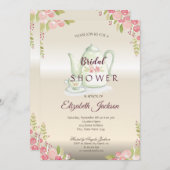 Elegante Blume Teapot Brautparty Einladung (Vorne/Hinten)