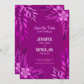 Elegante Blume und Blätter für Hochzeiten Einladung (Vorne/Hinten)