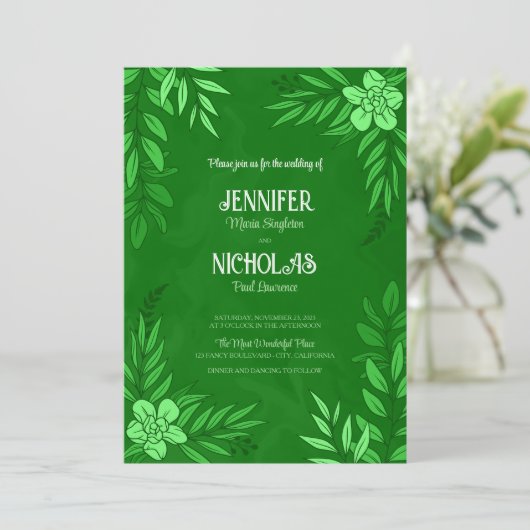 Elegante Blume und Blätter für Hochzeiten Einladung (Stehend Vorderseite)