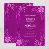 Elegante Blume und Blätter für Hochzeiten Einladung (Vorne/Hinten)