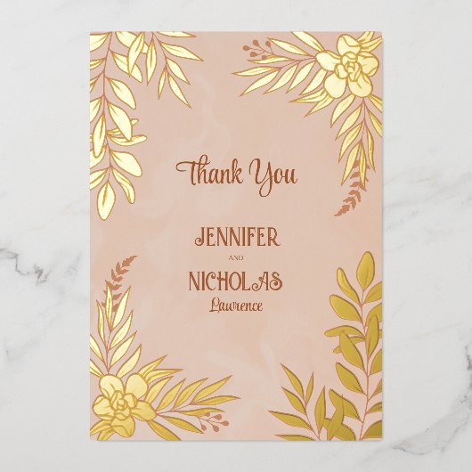 Elegante Blume und Blätter für Hochzeiten Folieneinladung (Vorderseite)