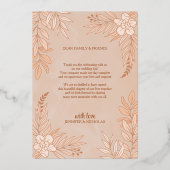 Elegante Blume und Blätter für Hochzeiten Folieneinladung (Rückseite)
