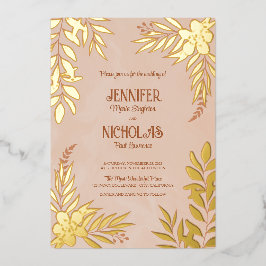 Elegante Blume und Blätter für Hochzeiten Folieneinladung