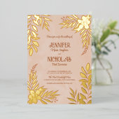 Elegante Blume und Blätter für Hochzeiten Folieneinladung (Stehend vorne)