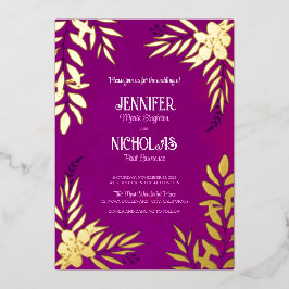 Elegante Blume und Blätter für Hochzeiten Folieneinladung