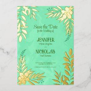 Elegante Blume und Blätter für Hochzeiten Folieneinladung