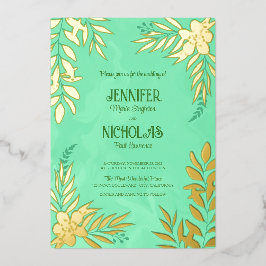 Elegante Blume und Blätter für Hochzeiten Folieneinladung