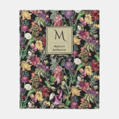 Elegante Blume und Blätter, schwarz Fleecedecke (Vorderseite)