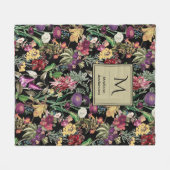 Elegante Blume und Blätter, schwarz Fleecedecke (Vorderseite (Horizontal))