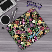 Elegante Blume und Blätter, schwarze Blumenmuster Mousepad