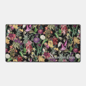 Elegante Blume und Blätter, schwarze Blumenmuster Schreibtischunterlage (Vorderseite)