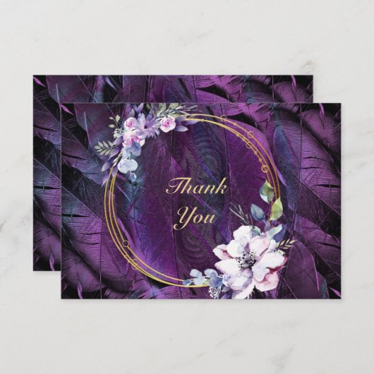 Elegante Blume und Feathers Dankeskarte (Vorne/Hinten)