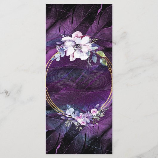 Elegante Blume und Feathers Menükarte (Rückseite)