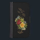 Elegante Blume und Goldrausch Galaxy S4 Geldbeutel Hülle<br><div class="desc">Gelbe und rote Rosen,  Blumen in Weiß und Blau,  goldene Blätter und schwarze Schriftrollen.</div>