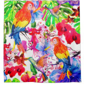 Elegante Blume und Papageienvogel Duschvorhang (Vorderseite)