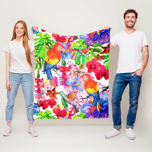 Elegante Blume und Papageienvogel Fleecedecke (Beispiel)