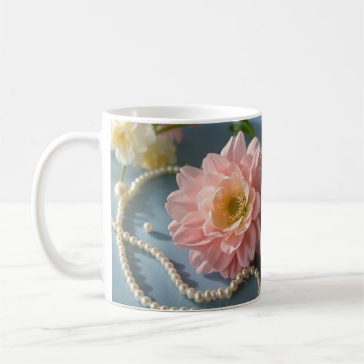 Elegante Blume und Perlen Kaffeetasse (Links)