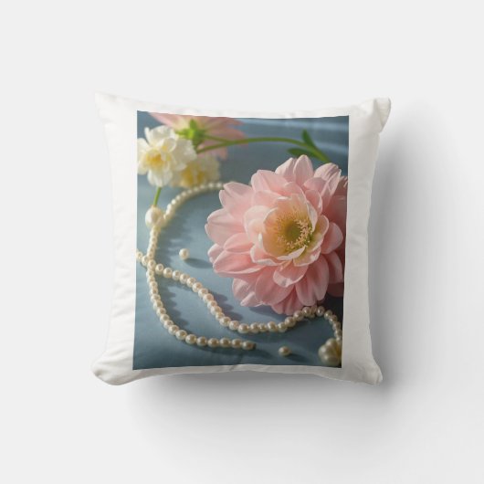 Elegante Blume und Perlen Kissen (Vorderseite)