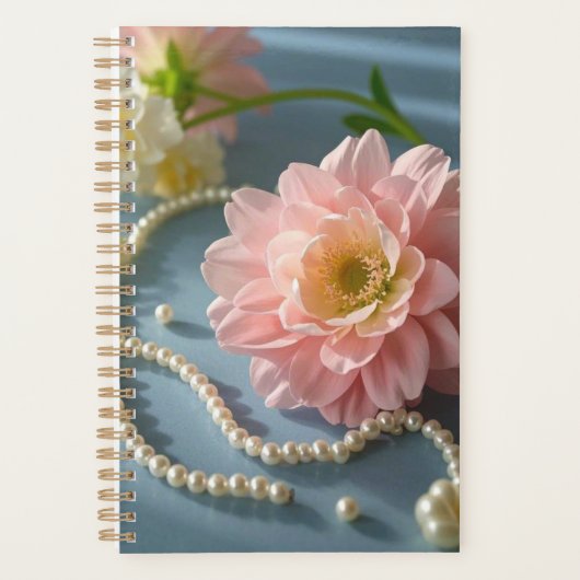 Elegante Blume und Perlen Planer (Vorderseite)
