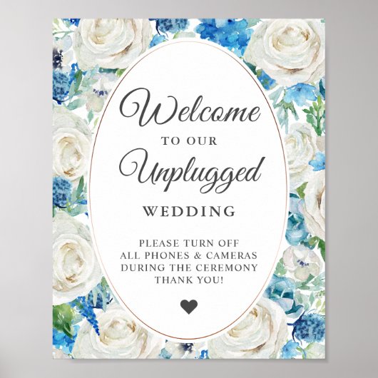 Elegante Blume Unplugged Wedding Zeremony Sign Poster (Vorne)