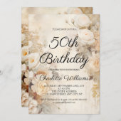 Elegante Blume Vintag Thema 50. Geburtstag Einladung (Vorne/Hinten)