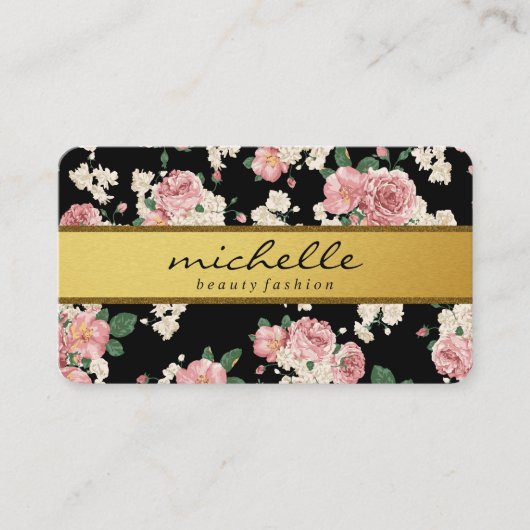 Elegante Blume Vintages Gold Band Visitenkarte (Vorderseite)