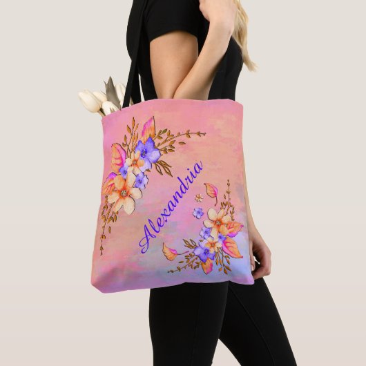 Elegante Blume Watercolor Chic Floral Personalize Tasche (Von Nahem)