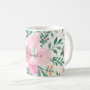 Elegante Blume Weiß Rosa Wasserfarben Kaffeetasse