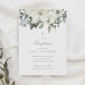 Elegante Blume Weiße Wasserfarbe Grüne Taufe Einladung