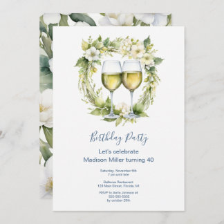 Elegante Blume Weißer Wein Erwachsene Geburtstag Einladung
