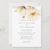 Elegante Blume Weißgelbe Hochzeit Einladung (Vorderseite)