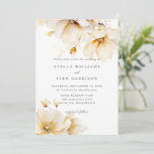 Elegante Blume Weißgelbe Hochzeit Einladung (Stehend Vorderseite)