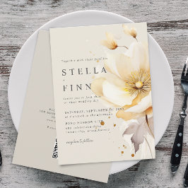 Elegante Blume White Yellow Gold QR Code Hochzeit Einladung