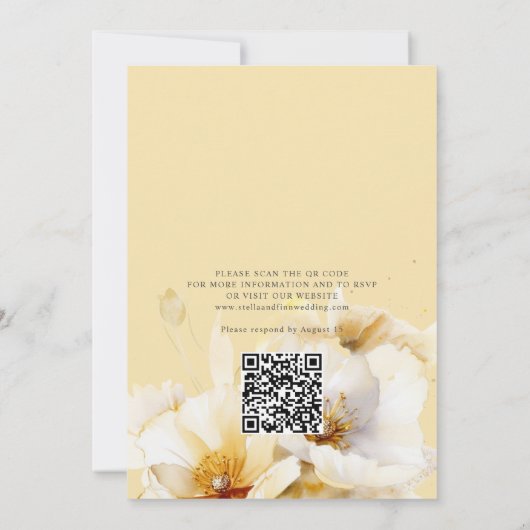Elegante Blume White Yellow Gold QR Code Hochzeit Einladung (Rückseite)