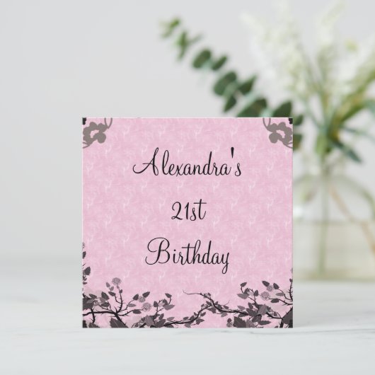 Elegante Blume zum 21. Geburtstag Einladung (Stehend Vorderseite)