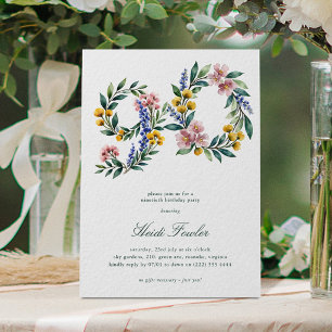 Elegante Blumen 60er Botanisch 90. Geburtstag Einladung