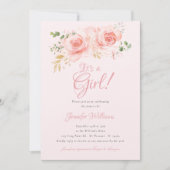 Elegante Blumen-Baby-Dusche - Rosa und Gold Einladung (Vorderseite)