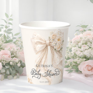 Elegante Blumen-Baby-Party mit Schleife Pappbecher