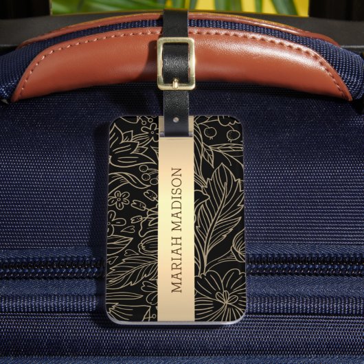 Elegante Blumen Blau & Gold mit Monogramm personal Gepäckanhänger (Vorderseite Insitu 2)