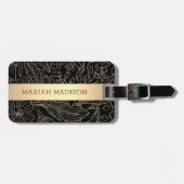 Elegante Blumen Blau & Gold mit Monogramm personal Gepäckanhänger (Vorderseite horizontal)