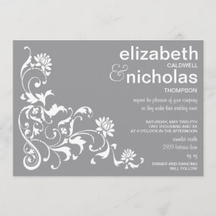 Elegante Blumen blühen Wedding Einladung-grau Einladung