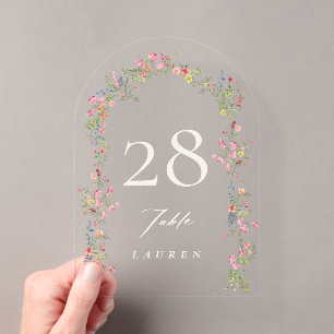 elegante Blumen-Bogen-Hochzeit Acryl-Tischnummern Acryleinladungen