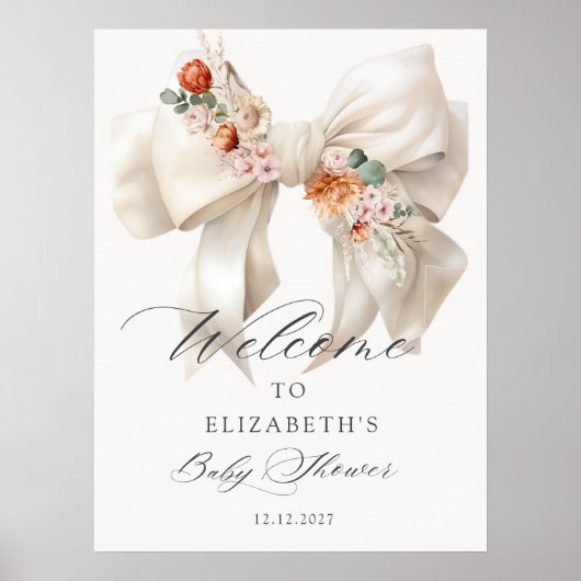 Elegante Blumen Bow Baby Dusche Willkommen Poster (Vorne)